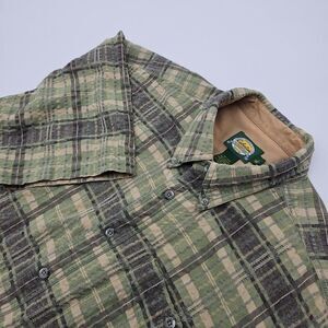 Cabela's Men's Green,‎ Gray Check S/S "Outdoor Gear" 100% Cotton Shirt Size L/T